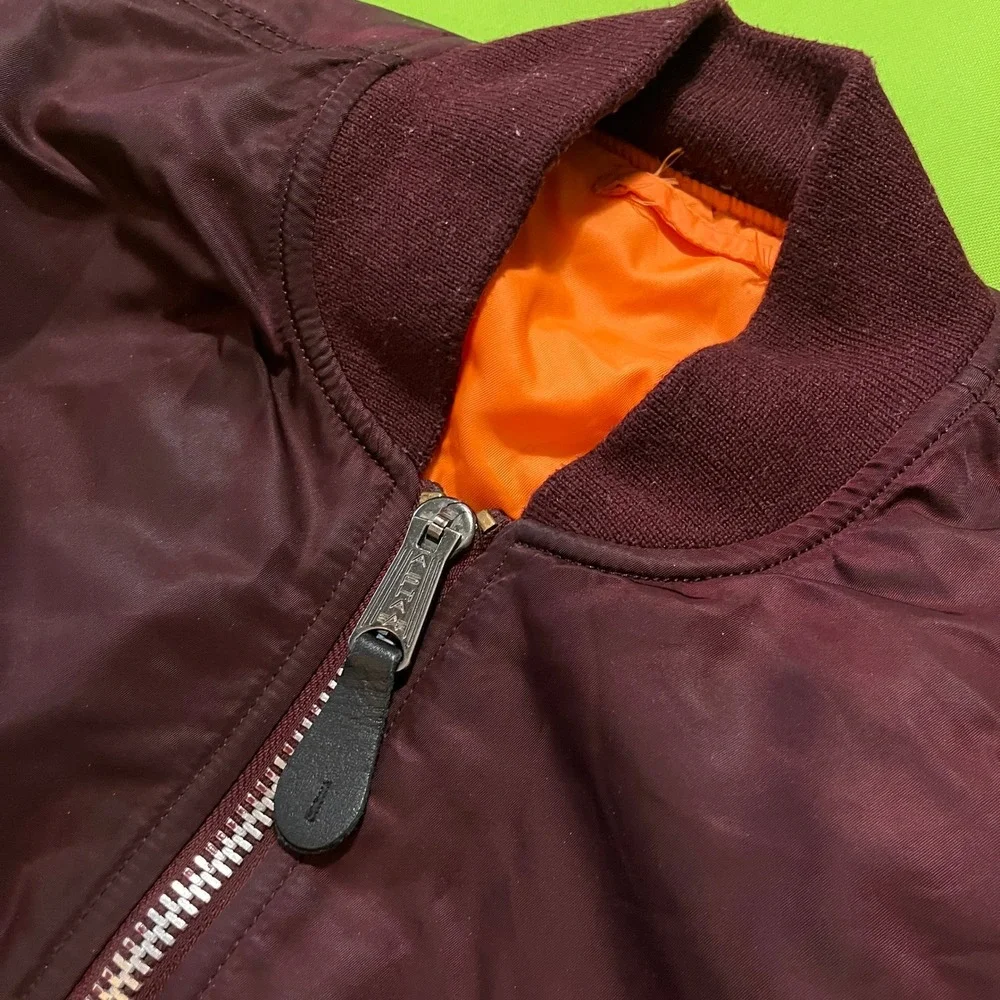 VTG Alpha Industries MA-1 Flight Jacket Maroon Burgundy Reversible Orange Small
